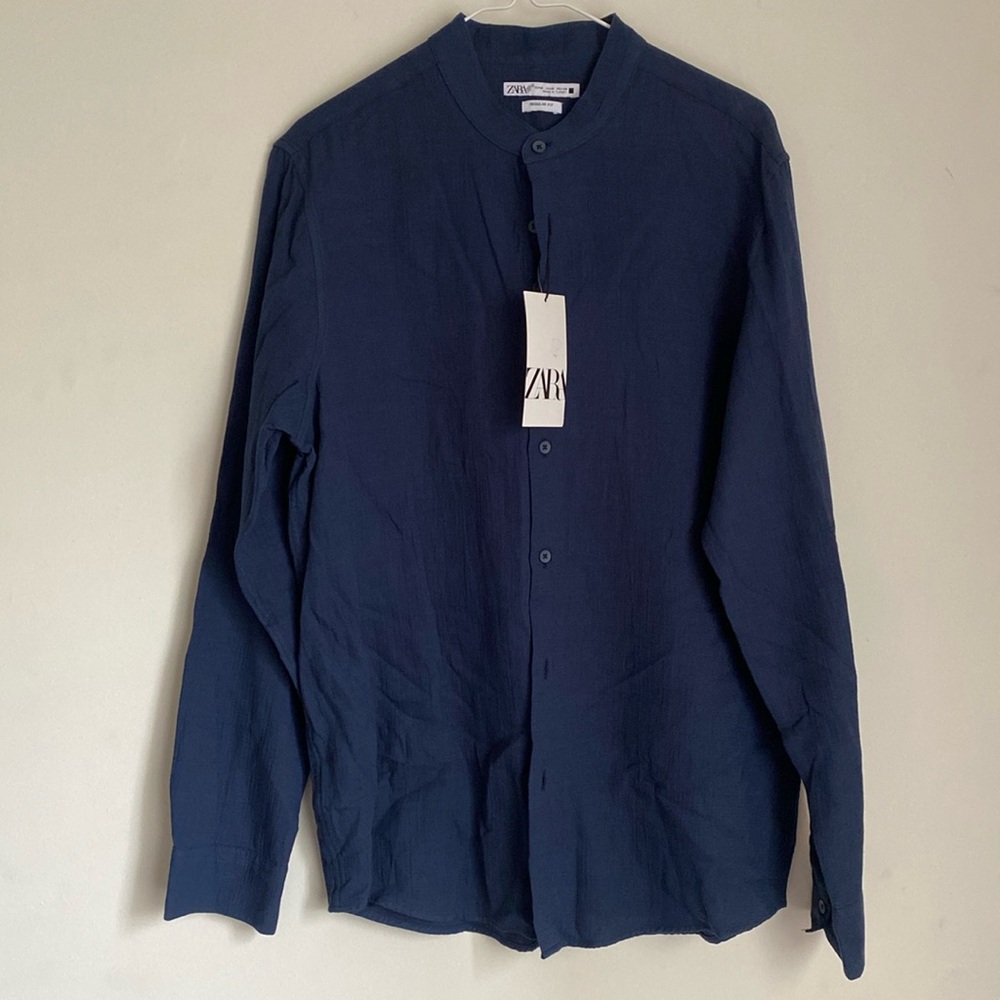Zara dark navy long sleeve button front